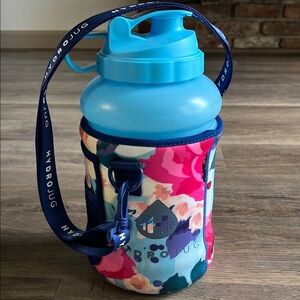 HydroJug blue Water Bottle with floral Sleeve